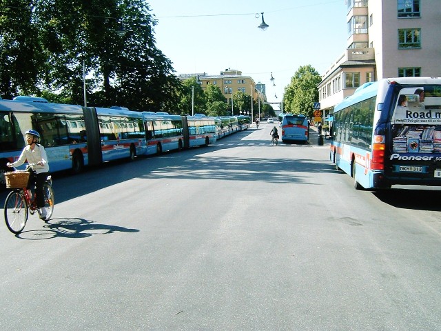 Buses in the centre of rebro, about to start their routes.