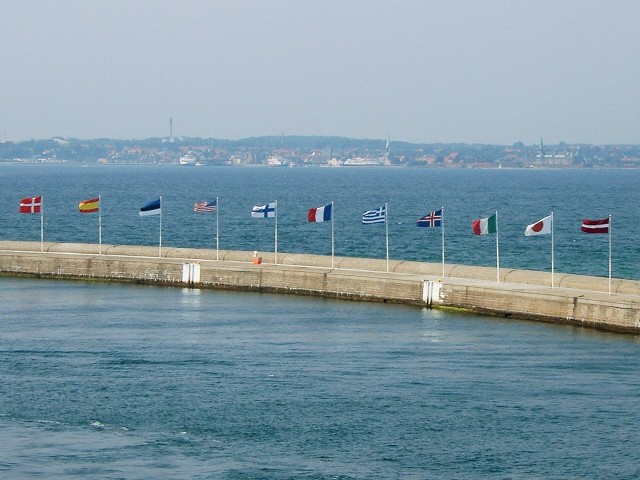 The Danish coast, seen from Helsingborg harbour.