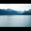 Snow-topped mountains seen from the coastal voyage.