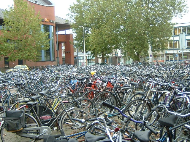 A familiar view of the cycle park outside the station in Zutphen.