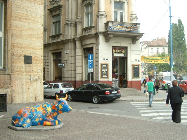 One of several painted concrete cows in Bratislava. Several cities across Europe have this kind of t...