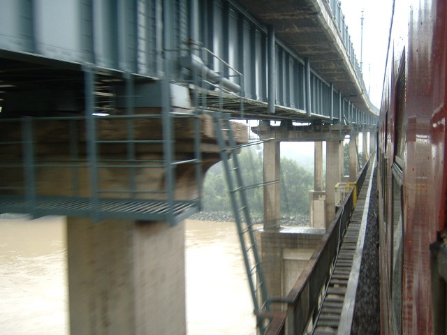 The bridge From Giurgiu to Ruse in Bulgaria. When the road on the left gets high enough, it will tak...