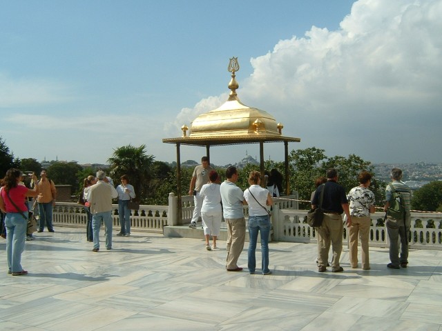 In the distance now is the Galata part of Istanbul, on the other side of the stretch of water known ...