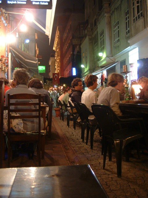 The restaurant where I went for dinner. The group on the right are obviously getting into the cultur...