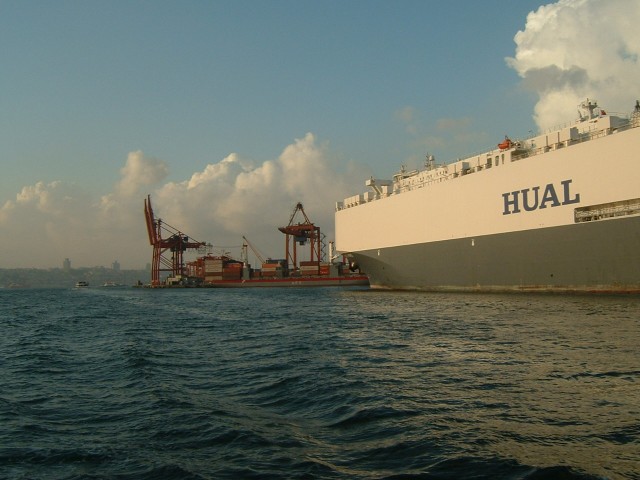 A car transporter ship.