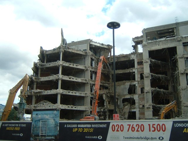 Demolition work in the middle of the roundabout between Westminster Bridge and Waterloo Station. My ...