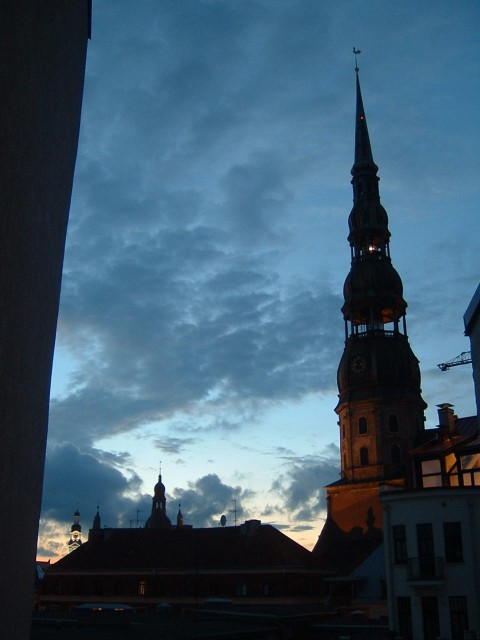 Riga's evening skyline.
