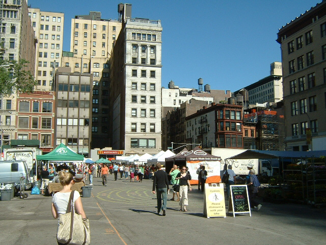 The Green Market in Union Square, where somebody was collecting second hand clothes. That sorted out...