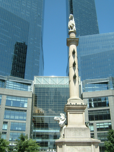 A statue of Columbus in the middle of Columbus Circle, about the closest thing you'll get to a round...