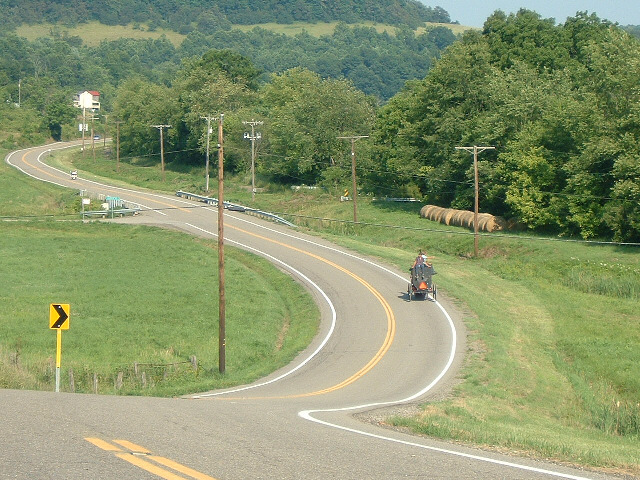 Approaching the town of Quaker City, I passed this horse-drawn buggy going the other way. I didn't p...