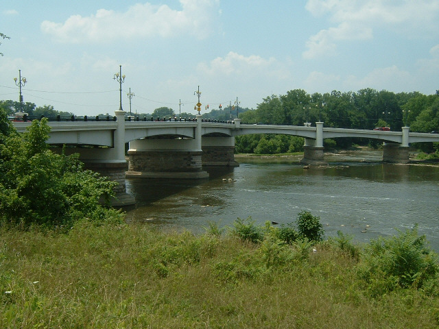 The Y-bridge in Zanesville. The Licking River meets the Muskingum here and roads from all three piec...