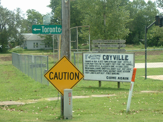 Coyville. Population 71. I think there are only three towns in Wilson county. Now 'onto Toronto pron...