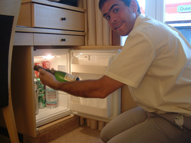 The champagne wasn't taken away, look; it went in here! It's smaller than I remember it, and not rea...