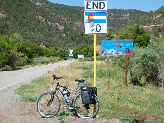 This is where Colorado route 90 becomes Utah route 46. The patches on the wheel seem to be starting ...