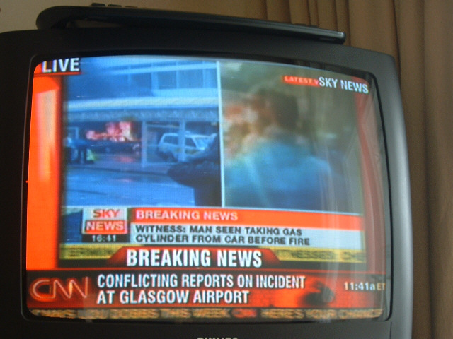 We must be approaching land now because the television is coming back. We had Sky with Irish adverts...