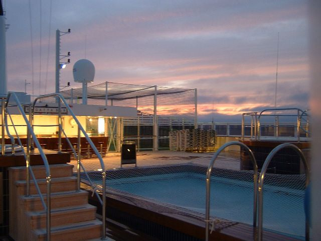 Another view of the sunset, this time seen from the top deck. It was unusually peaceful up here. The...
