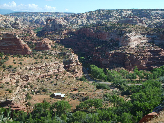 Looking back down to the Escalante River from a place called Boyton Overlook, part way up the first ...