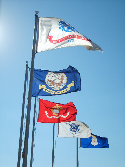 I just like the colours here. These flags represent the Army, Navy, Marines, Coast Guard and somethi...