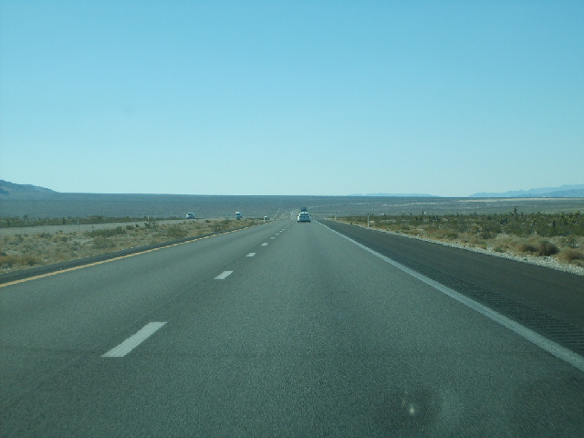 One of many straight roads in Nevada.