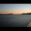 New York harbour at sunrise.