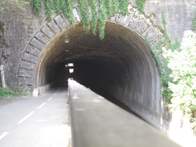 Looking through the tunnel. This goes right under the citadel and re-joins the River Doubs on the ot...