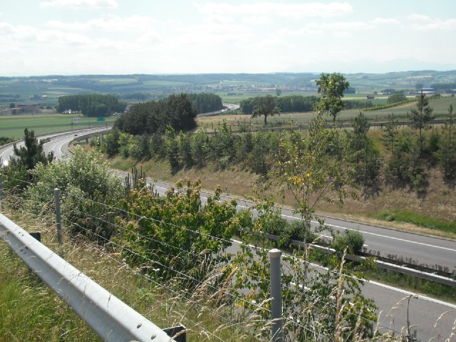 Swiss landscape with motorway.
