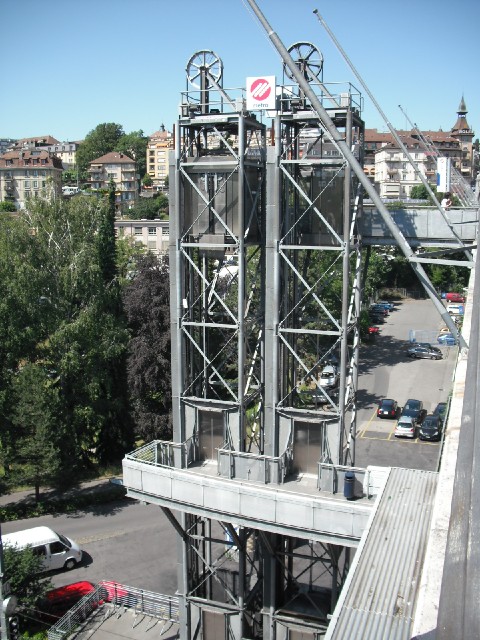Lausanne is quite a hilly city. These lifts bring passengers from the metro line up to two other lev...