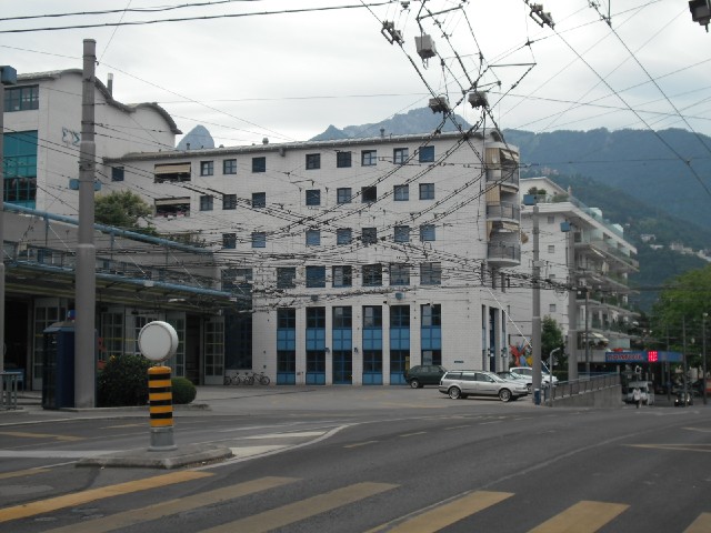 The trolleybus depot in Montreux has quite a lot of wires going into it.