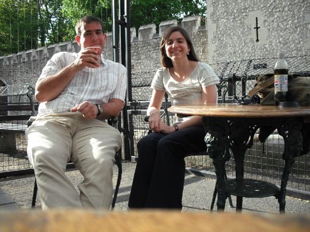 Enjoying a drink in front of the Tower of London with my friend Luisa, who used to work with me but ...