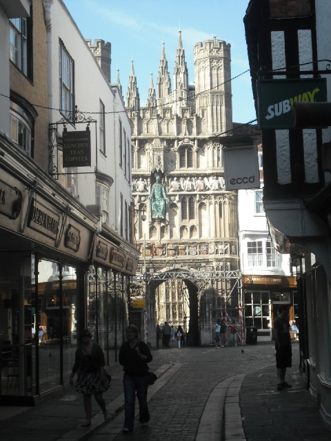 Approaching Canterbury Cathedral. I like the wooden frontage on the Debenhams on the left.