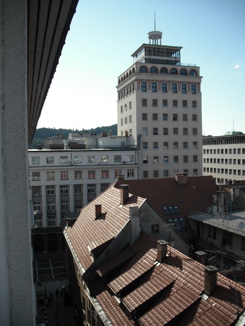 The view from my hotel room. The tower is called Neboticnik. Its upper floors are flats and when it ...