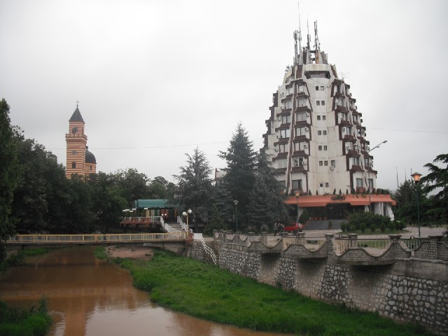 Two unusual buildings in Paracin. After a while, I noticed that the building on the right was a hote...