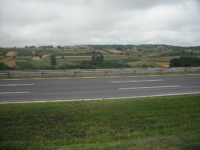 Fields and the motorway.