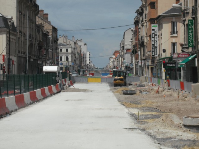 A tram line is being built along this street in Reims.