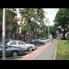 Cycle lanes, such as the red strip here, are rare in Zagreb. People seem to cycle on the pavements a...