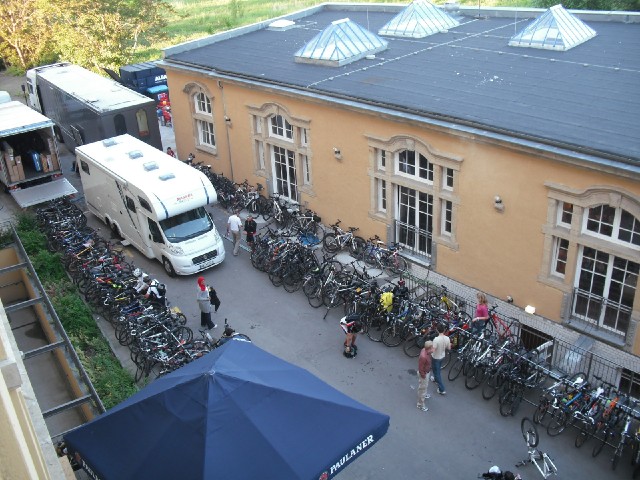 There is a large party of cyclists staying here, on a sponsored ride from Prague to Dsseldorf. They...