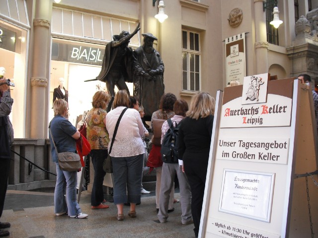 Down the stairs is a restaurant called Auerbach's Cellar, where Goethe often drank. A scene in his p...