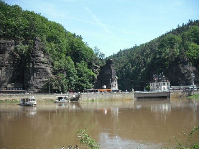 Hrensko. To the left of the bridge, it looks like there's an overhanging piece of rock whose bottom ...