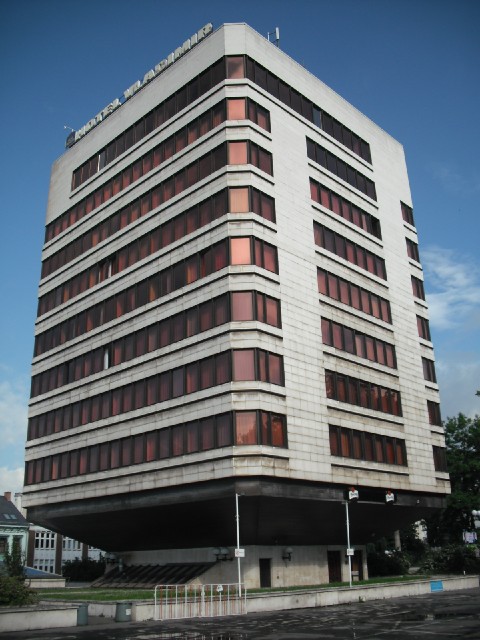 The Hotel Vladimir in st nad Labem, illustrating the curtain wall design of most tower blocks.<br>...