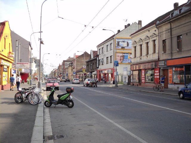A shopping street in Pardubice. Cycling seems popular here and in the surrounding villages. There ar...