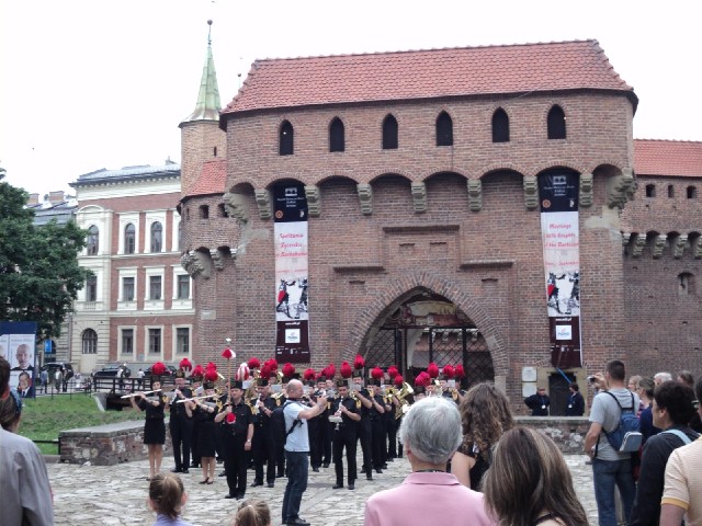 Another marching band. After standing here and playing for a while, this one did march off through t...