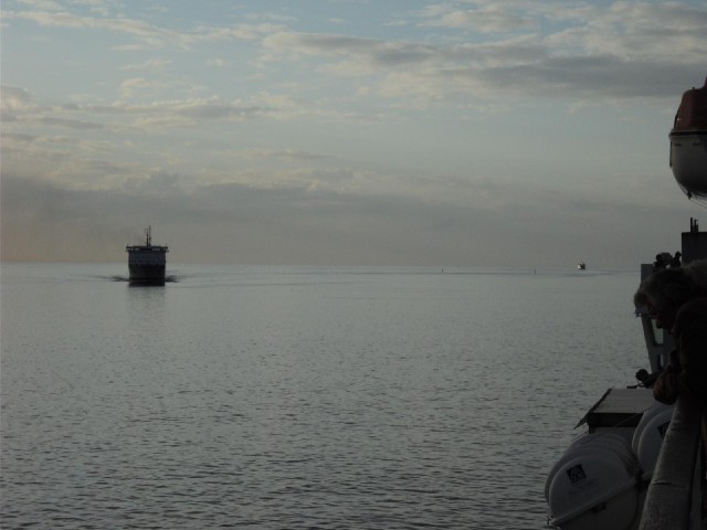 On the left is a ship headin into Swinoujscie. In the distance is the Kopernik, which we are followi...