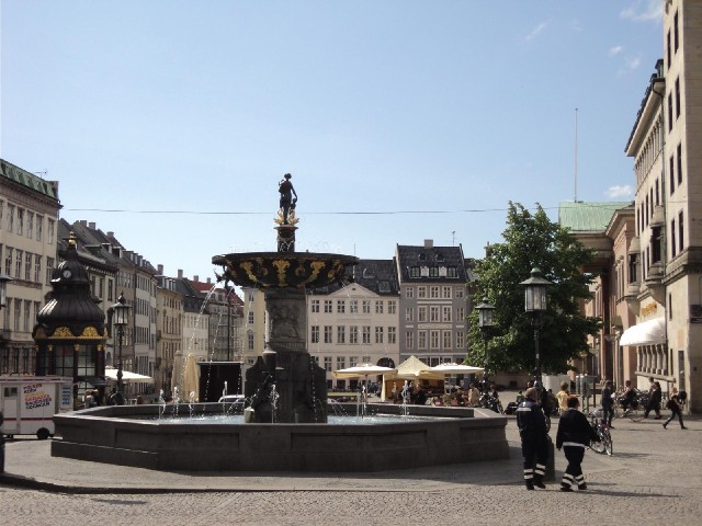 Gammeltorv, Copenhagen's oldest sqaure, including its oldest fountain, made in 1608.