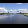 The new bridge at Wolin, seen from the old bridge. The water is one branch of the estuary of the riv...