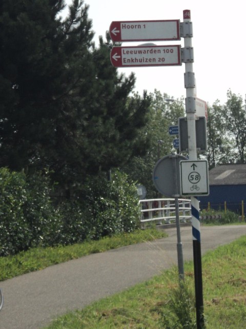 The red signs are for cyclists. I don't know what's so special about Leeuwarden that it gets signed ...