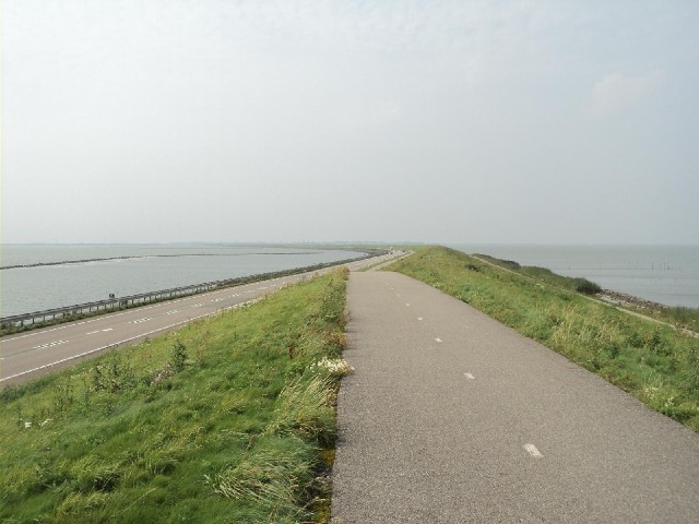 The view along the Houtribdijk, one of the huge dykes which form the Zuiderzee works. They divided t...