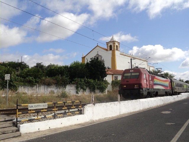 Just a train and a church.