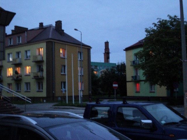 The blocks of flats in Olecko are colourful.