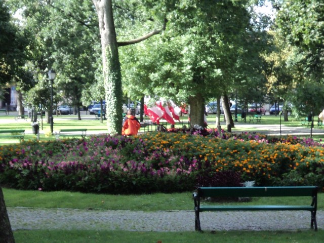 Polish flags in the park. There was a sign advertising public WiFi around here but I didn't try it.