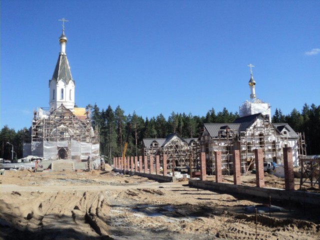 Two churches under construction at the Katyn monument.